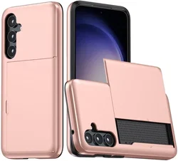 Samsung Galaxy A55 Hoesje met Slider Kaarthouder Back Cover Roze afbeelding