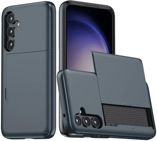Samsung Galaxy A55 Hoesje met Slider Kaarthouder Back Cover Blauw afbeelding 1