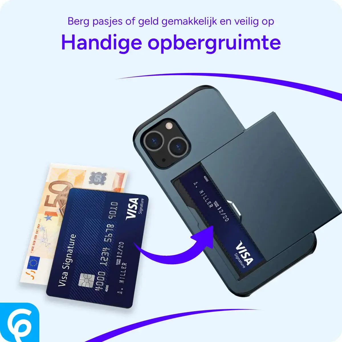 Samsung Galaxy A55 Hoesje met Slider Kaarthouder Back Cover Blauw afbeelding 6