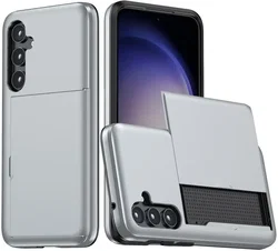 Samsung Galaxy A55 Hoesje met Slider Kaarthouder Back Cover Grijs afbeelding