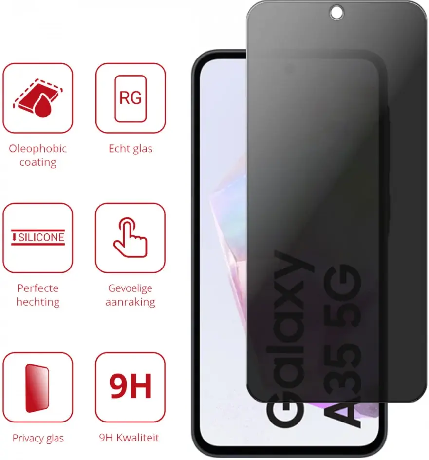 Rosso Samsung Galaxy A35 9H Tempered Glass Screen Protector Privacy afbeelding 2