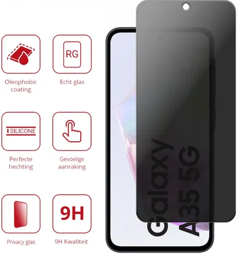 Rosso Samsung Galaxy A35 9H Tempered Glass Screen Protector Privacy afbeelding 2