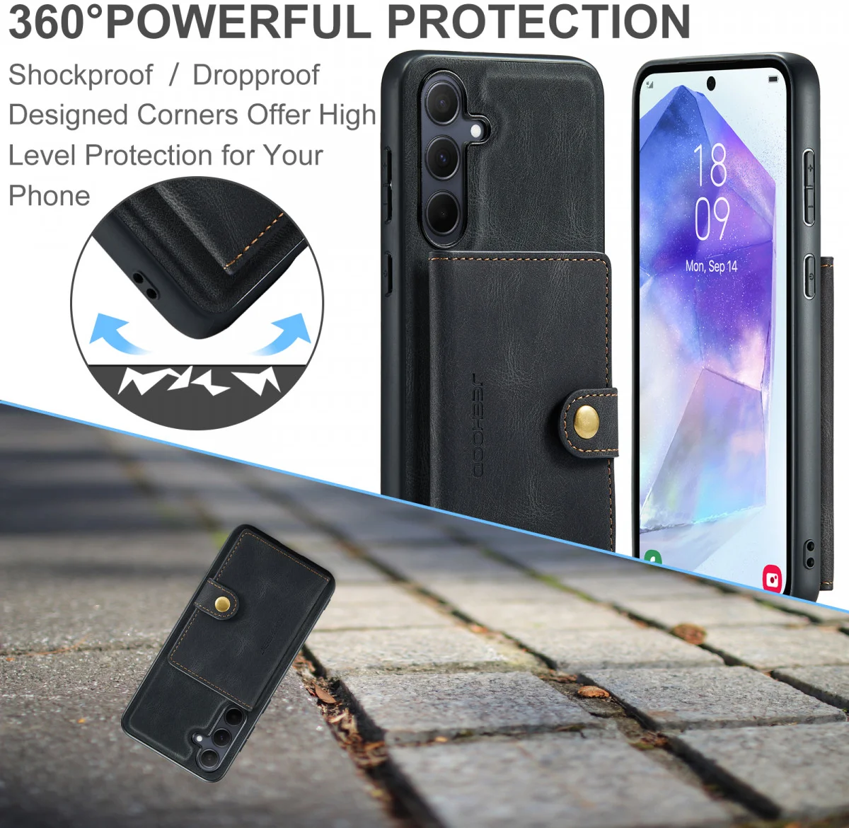 CaseMe JH-01 Samsung Galaxy A55 Hoesje Magnetische Kaarthouder Zwart afbeelding 4