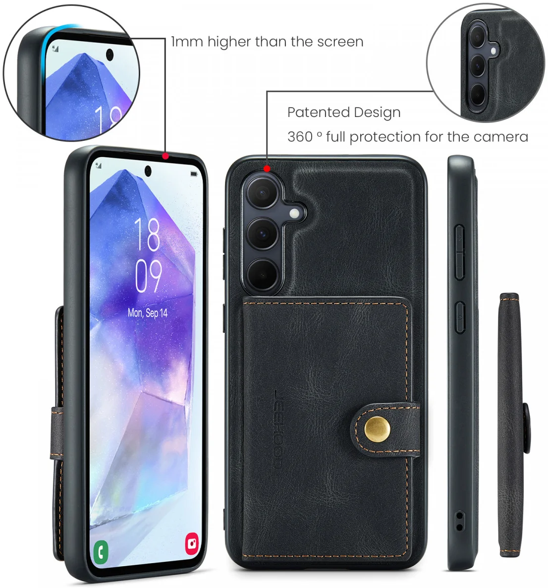CaseMe JH-01 Samsung Galaxy A55 Hoesje Magnetische Kaarthouder Zwart afbeelding 7