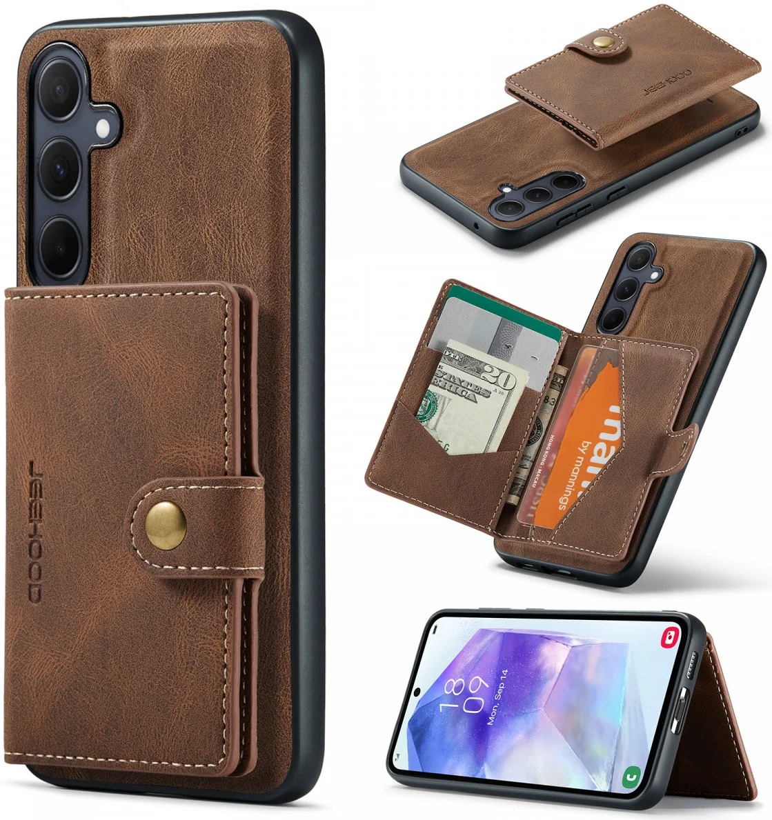 CaseMe JH-01 Samsung Galaxy A55 Hoesje Magnetische Kaarthouder Bruin afbeelding 14