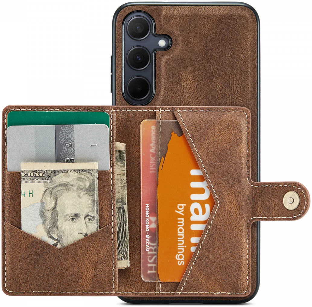 CaseMe JH-01 Samsung Galaxy A55 Hoesje Magnetische Kaarthouder Bruin afbeelding 2