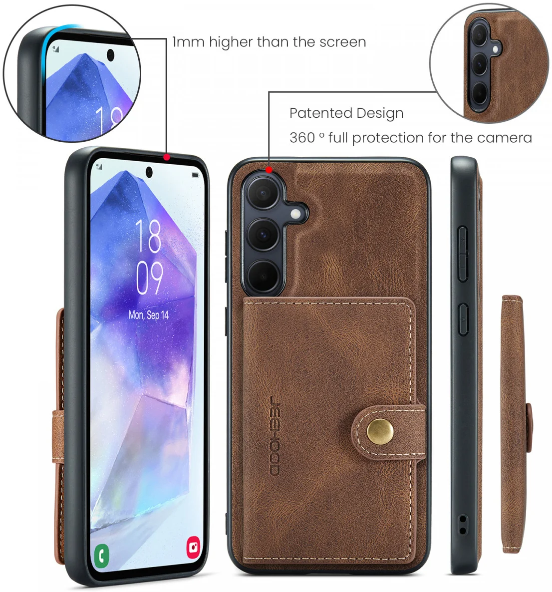 CaseMe JH-01 Samsung Galaxy A55 Hoesje Magnetische Kaarthouder Bruin afbeelding 6