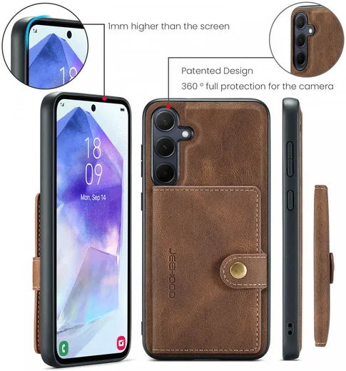 CaseMe JH-01 Samsung Galaxy A55 Hoesje Magnetische Kaarthouder Bruin afbeelding 6