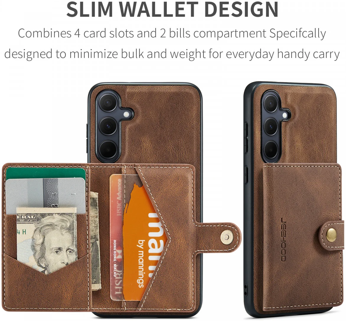 CaseMe JH-01 Samsung Galaxy A55 Hoesje Magnetische Kaarthouder Bruin afbeelding 7