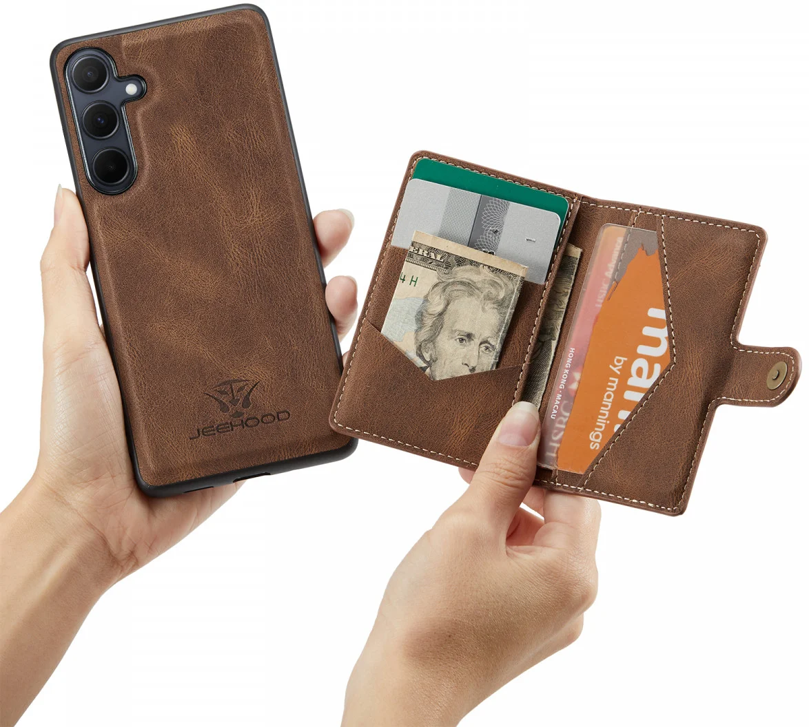 CaseMe JH-01 Samsung Galaxy A55 Hoesje Magnetische Kaarthouder Bruin afbeelding 8
