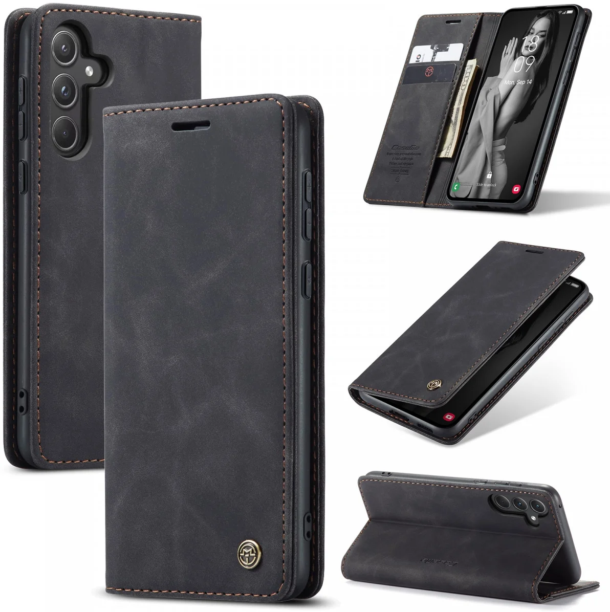 CaseMe 013 Samsung Galaxy A55 Hoesje Book Case met Standaard Zwart afbeelding 2