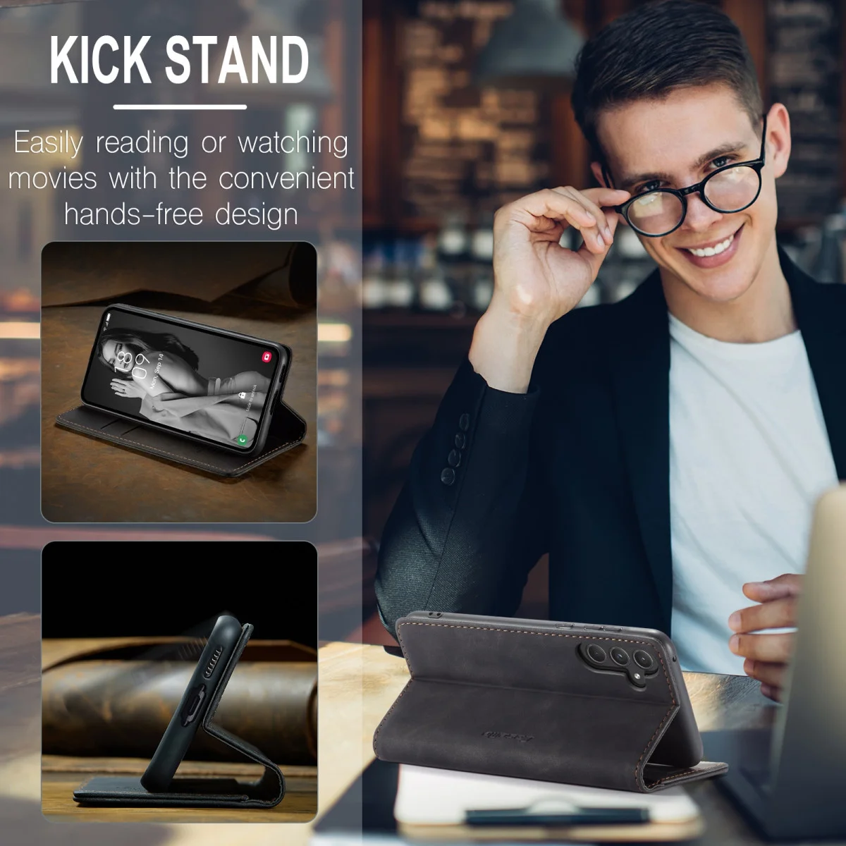 CaseMe 013 Samsung Galaxy A55 Hoesje Book Case met Standaard Zwart afbeelding 3