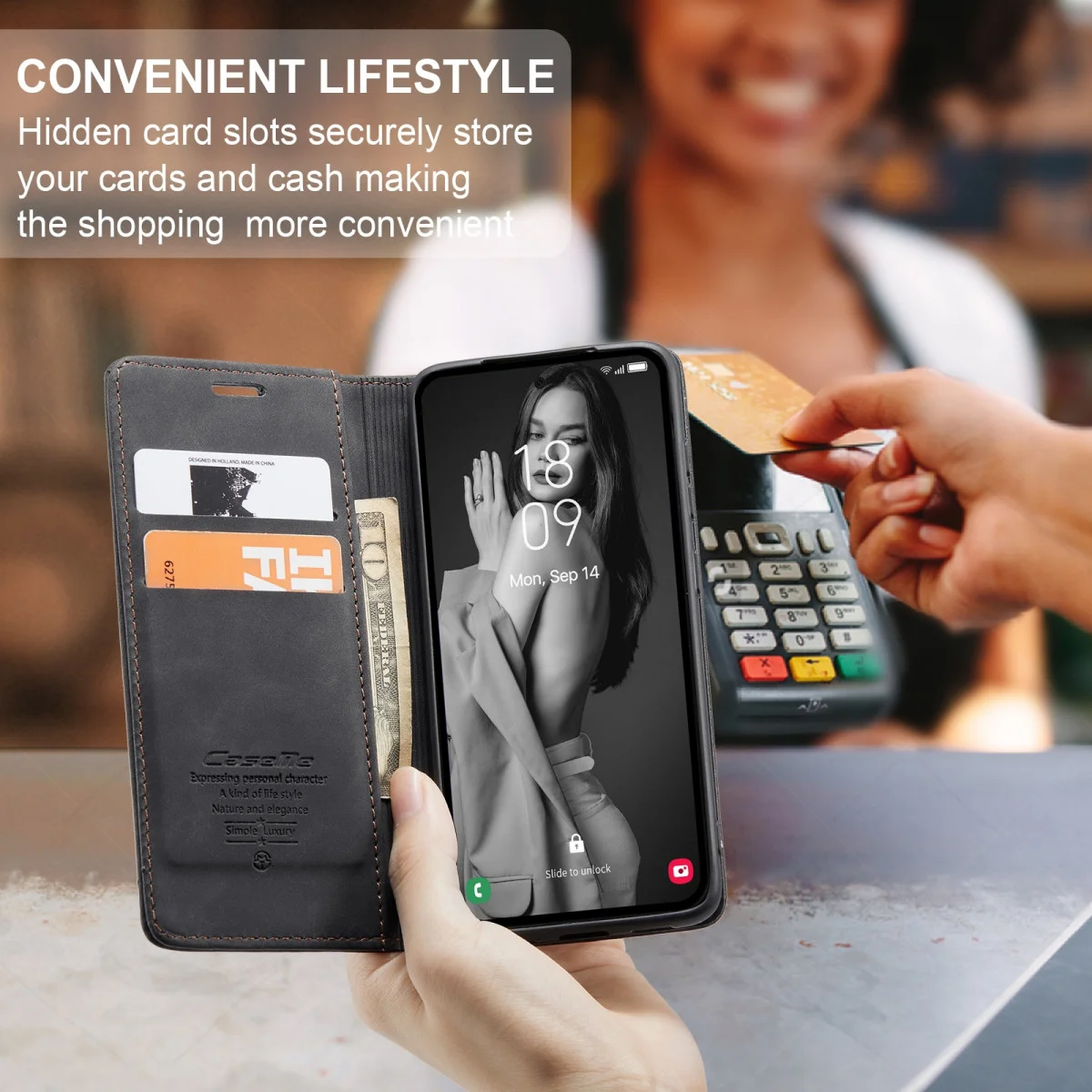 CaseMe 013 Samsung Galaxy A55 Hoesje Book Case met Standaard Zwart afbeelding 4