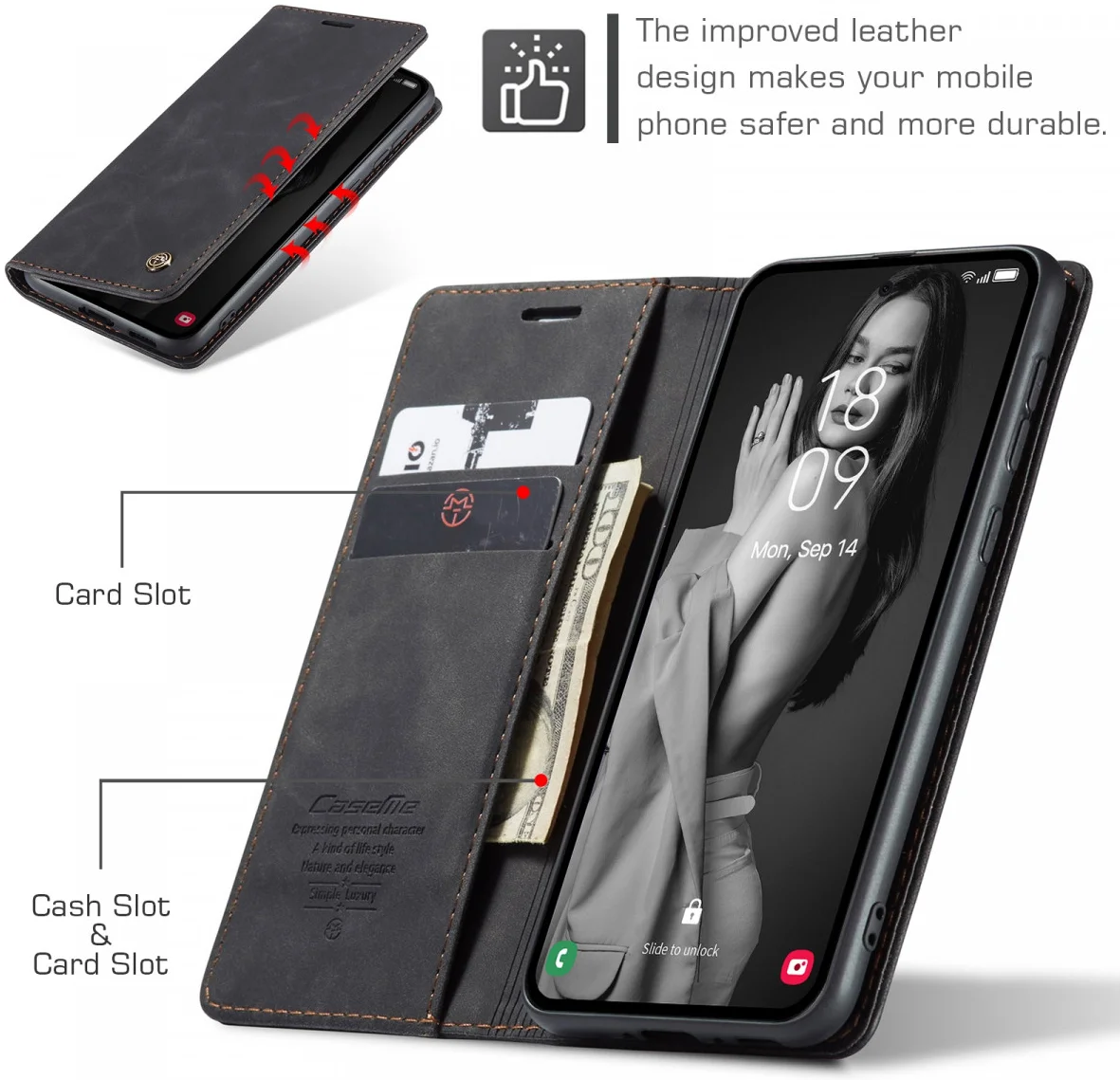 CaseMe 013 Samsung Galaxy A55 Hoesje Book Case met Standaard Zwart afbeelding 6