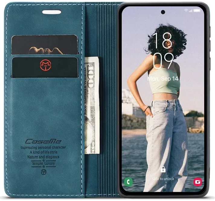 CaseMe 013 Samsung Galaxy A55 Hoesje Book Case met Standaard Blauw afbeelding 1