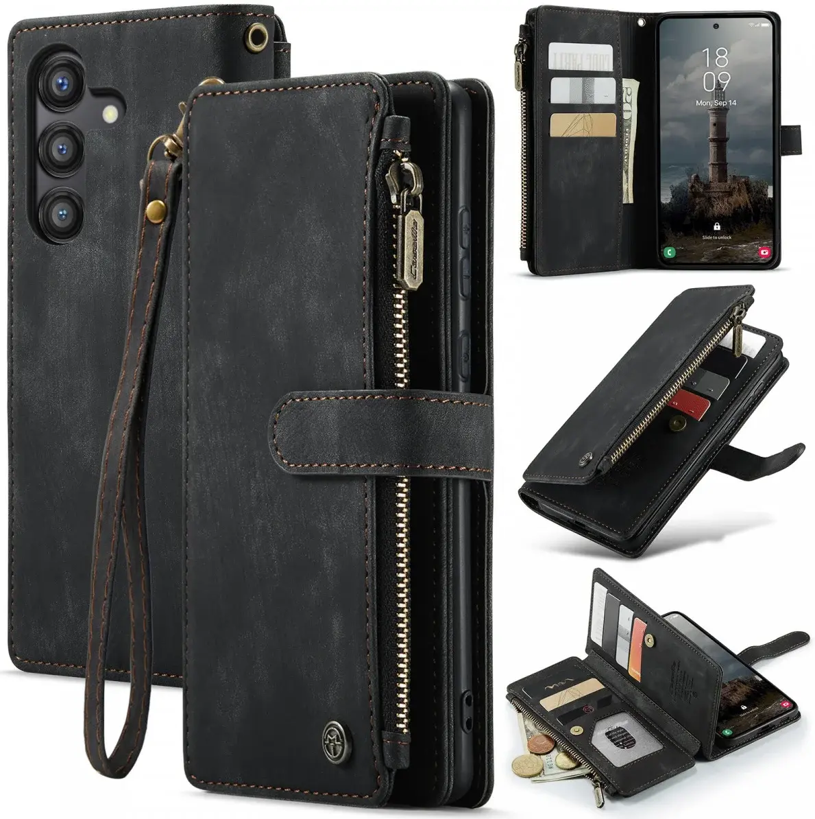 CaseMe C30 Samsung Galaxy A55 Hoesje Pasjeshouder Book Case Zwart afbeelding 2
