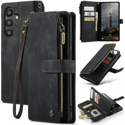 CaseMe C30 Samsung Galaxy A55 Hoesje Pasjeshouder Book Case Zwart afbeelding 2
