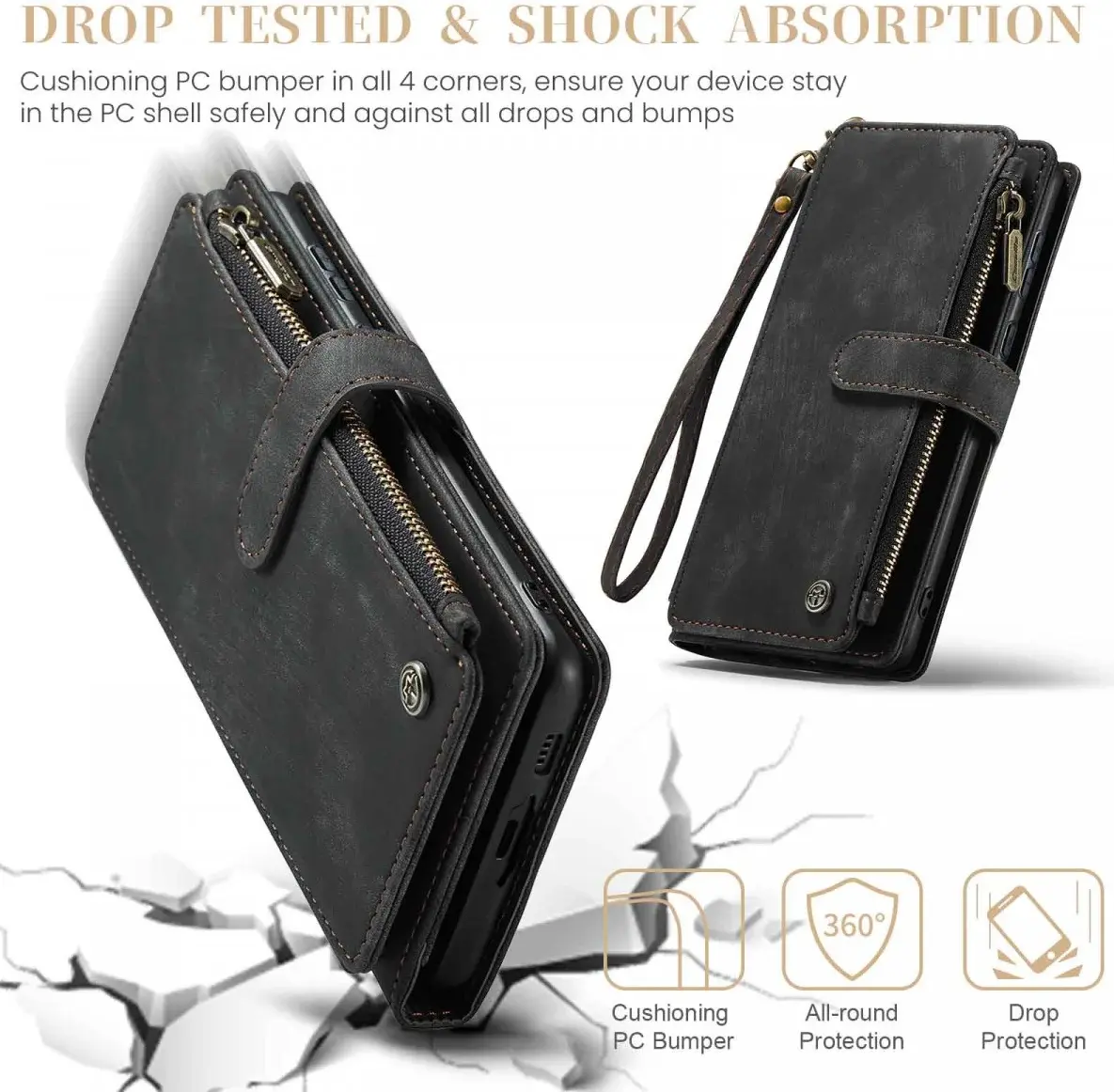 CaseMe C30 Samsung Galaxy A55 Hoesje Pasjeshouder Book Case Zwart afbeelding 4