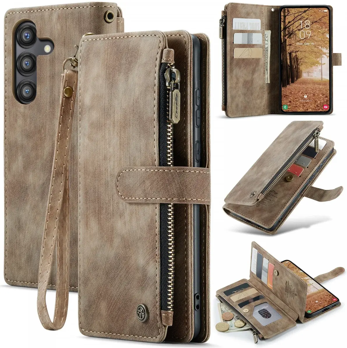 CaseMe C30 Samsung Galaxy A55 Hoesje Pasjeshouder Book Case Bruin afbeelding 2