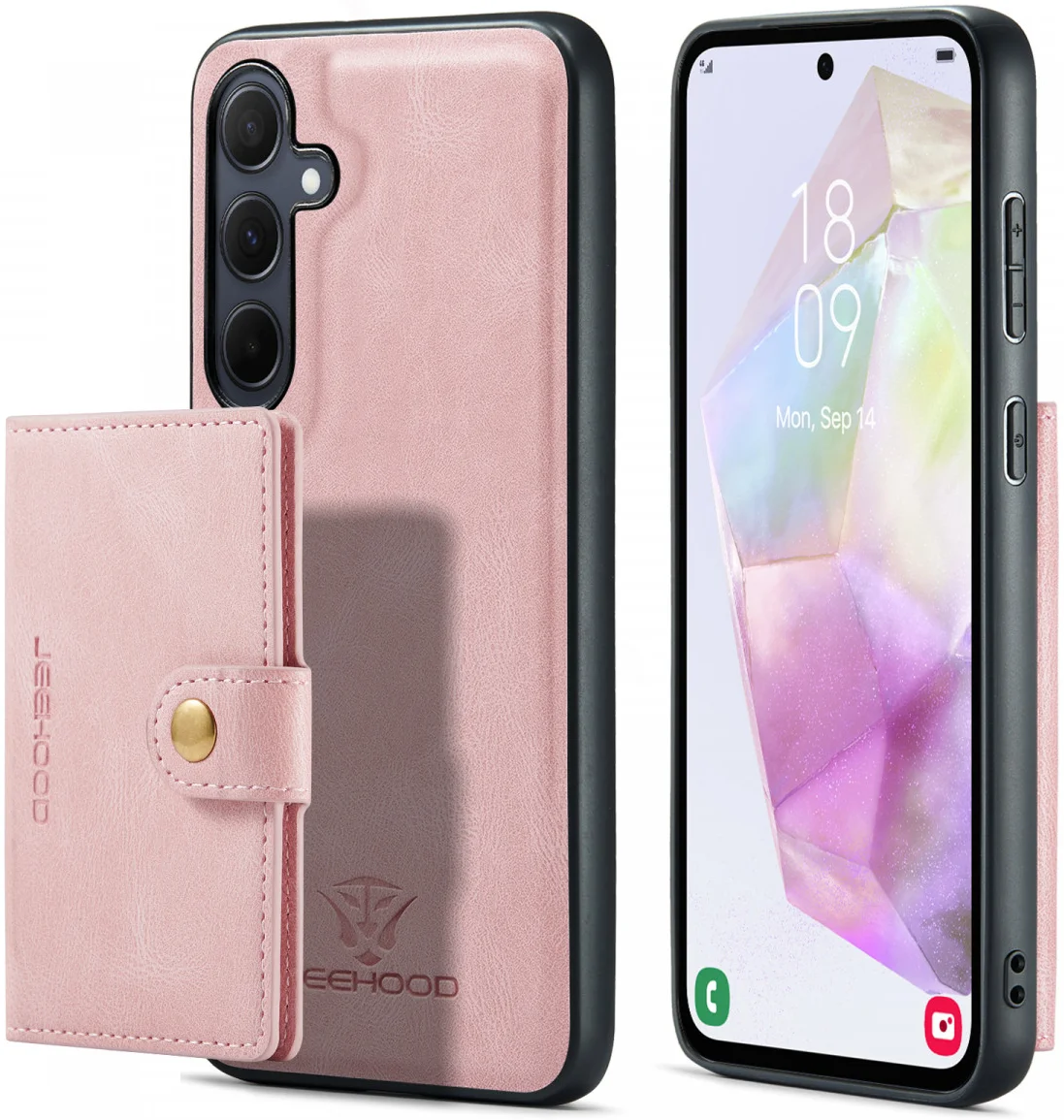 CaseMe JH-01 Samsung Galaxy A35 Hoesje Magnetische Kaarthouder Roze afbeelding 15