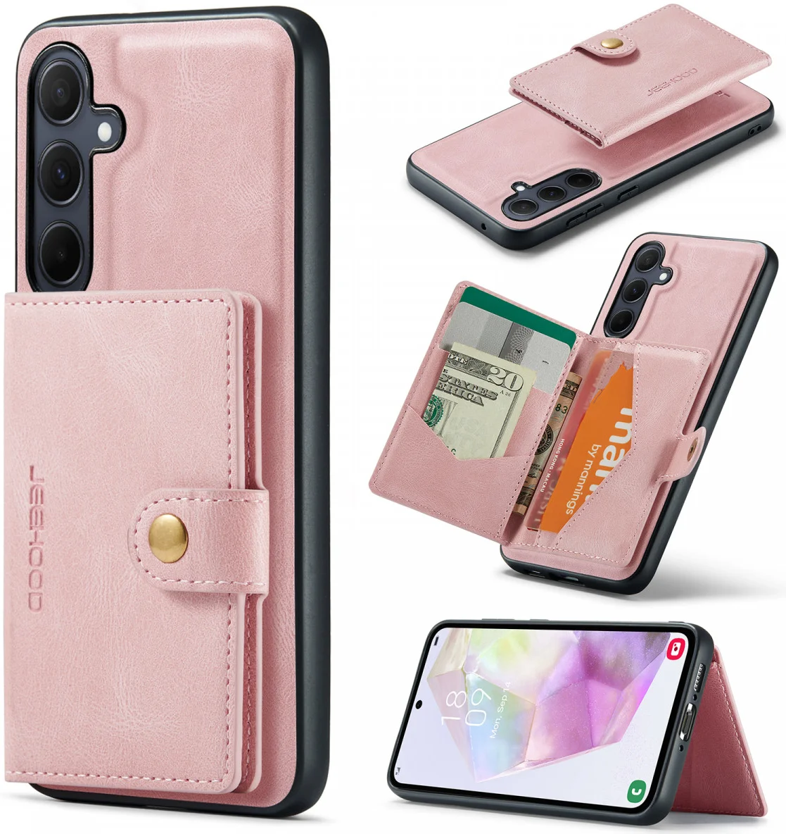 CaseMe JH-01 Samsung Galaxy A35 Hoesje Magnetische Kaarthouder Roze afbeelding 16