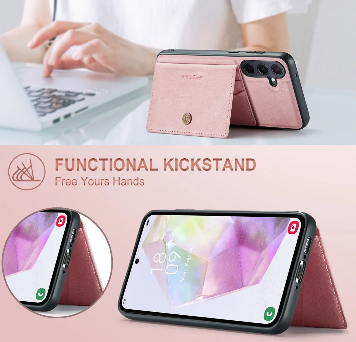CaseMe JH-01 Samsung Galaxy A35 Hoesje Magnetische Kaarthouder Roze afbeelding 3