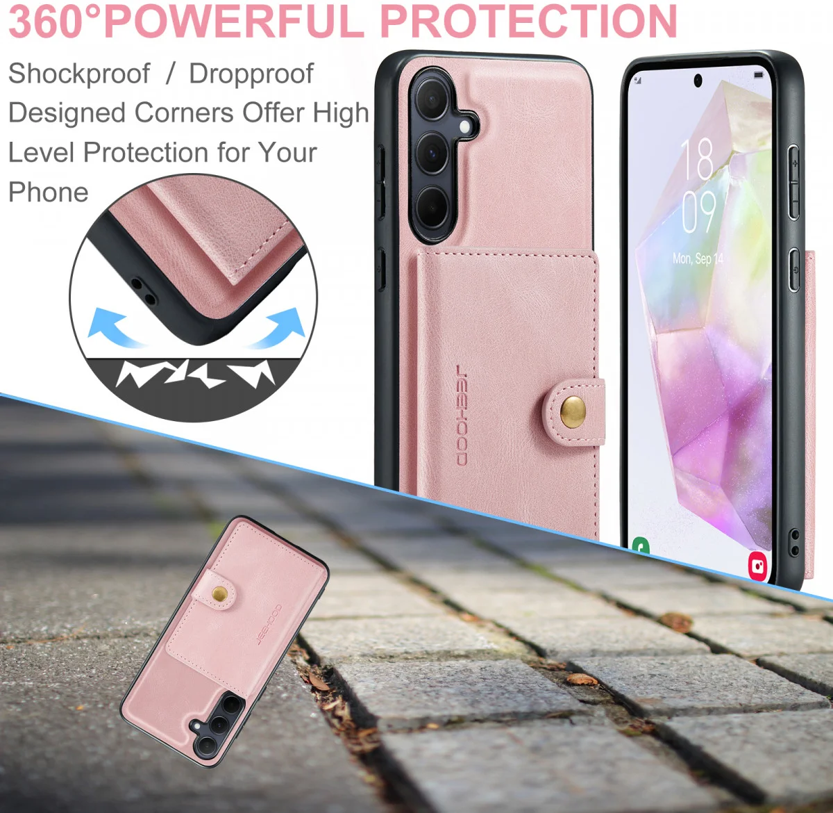 CaseMe JH-01 Samsung Galaxy A35 Hoesje Magnetische Kaarthouder Roze afbeelding 4