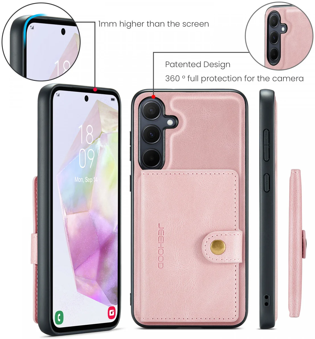 CaseMe JH-01 Samsung Galaxy A35 Hoesje Magnetische Kaarthouder Roze afbeelding 7