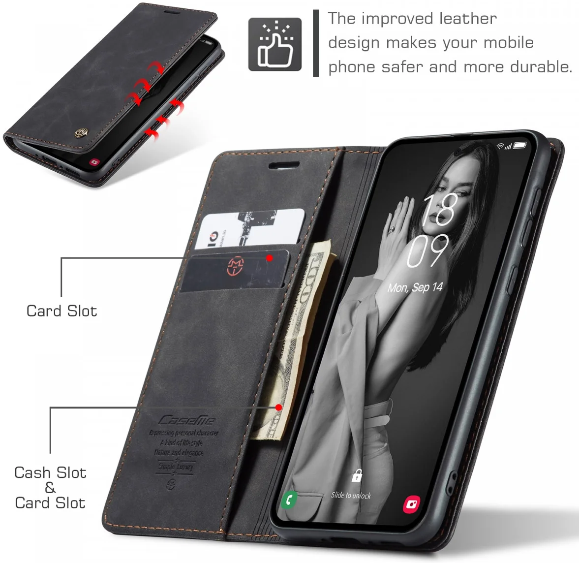 CaseMe 013 Samsung Galaxy A35 Hoesje Book Case met Standaard Zwart afbeelding 6