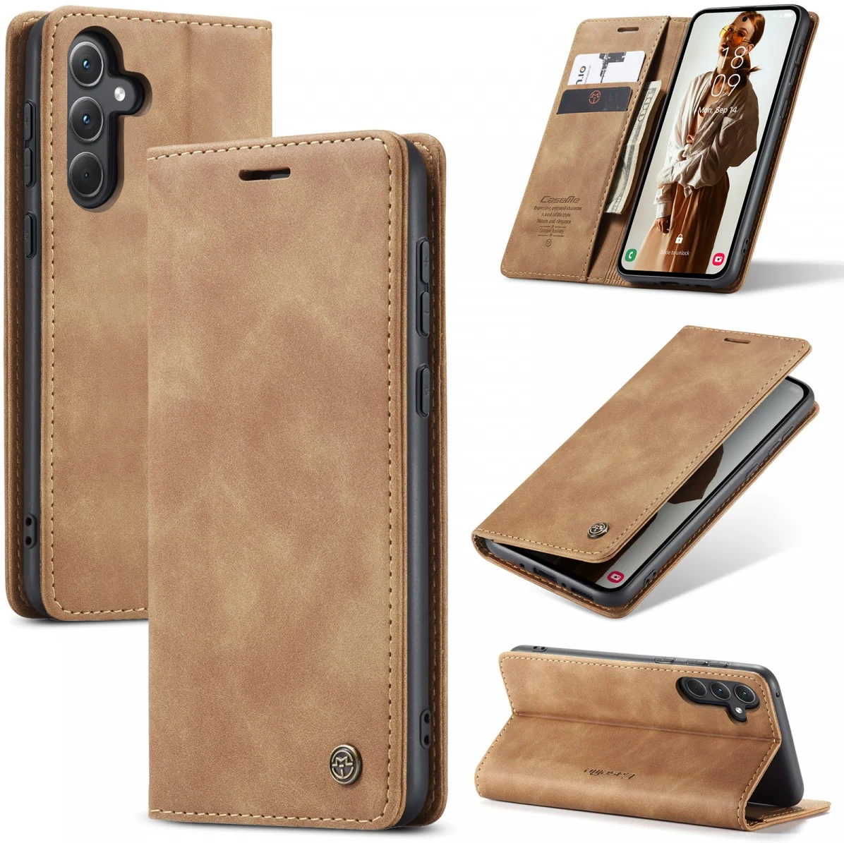 CaseMe 013 Samsung Galaxy A35 Hoesje Book Case met Standaard Bruin afbeelding 2