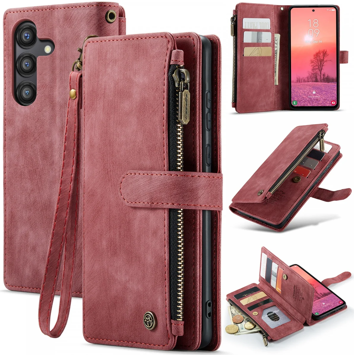 CaseMe C30 Samsung Galaxy A35 Hoesje Pasjeshouder Book Case Rood afbeelding 2