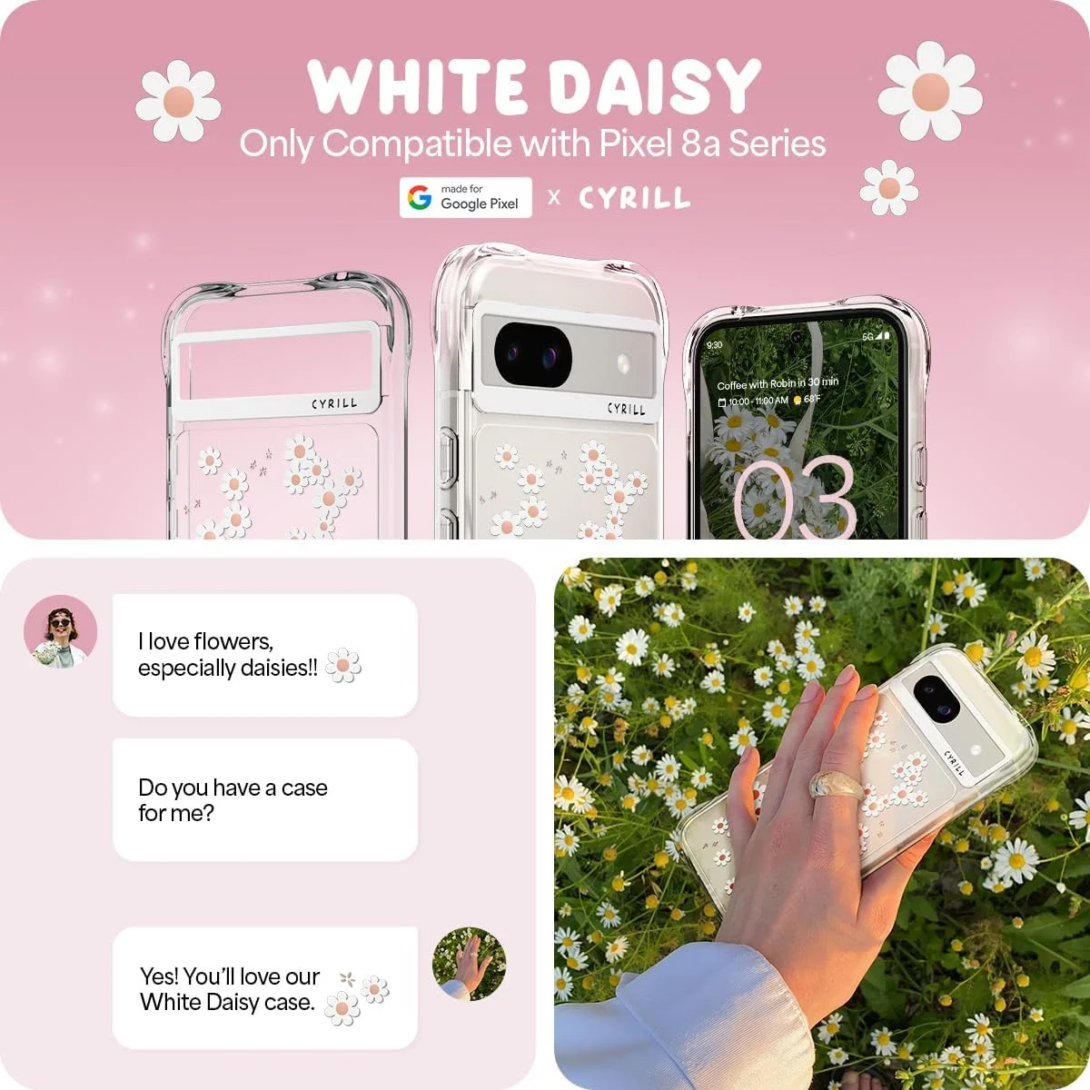 Spigen Cyrill Cecile Google Pixel 8a Hoesje Back Cover White Daisy afbeelding 3