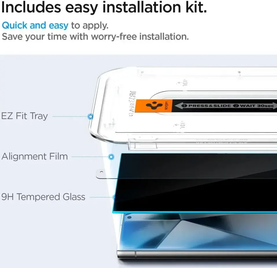 Spigen EZ Fit GLAS.tR Samsung Galaxy S24 Ultra Privacy Glass 2-Pack afbeelding 4