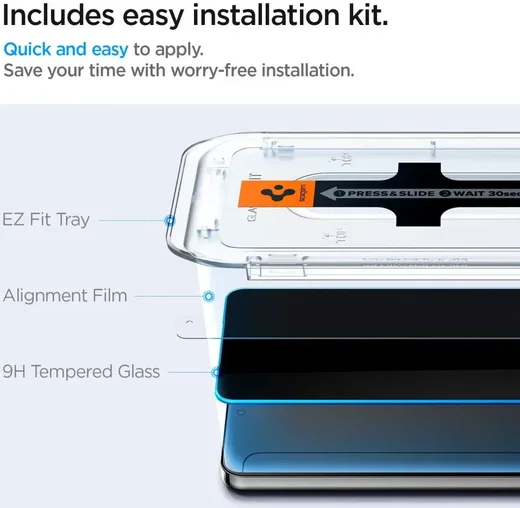 Spigen EZ Fit GLAS.tR Samsung Galaxy S24 Privacy Glass 2-Pack afbeelding 6