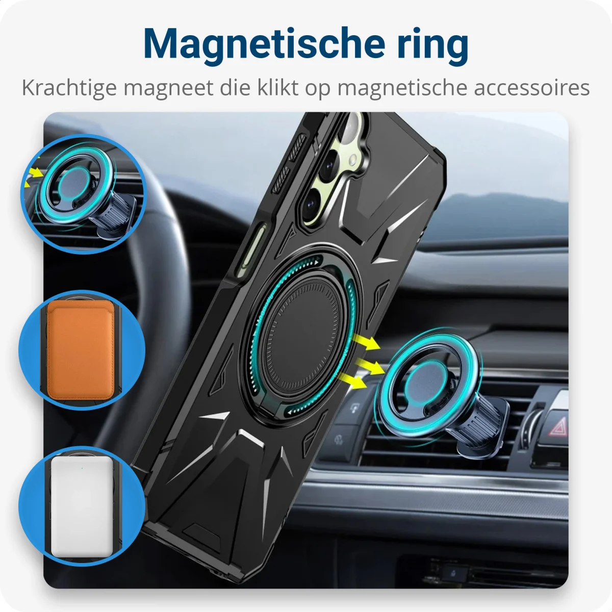 Samsung Galaxy A55 Hoesje MagSafe Magnetische Ring Stand Zwart afbeelding 2