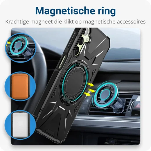 Samsung Galaxy A55 Hoesje MagSafe Magnetische Ring Stand Zwart afbeelding 2