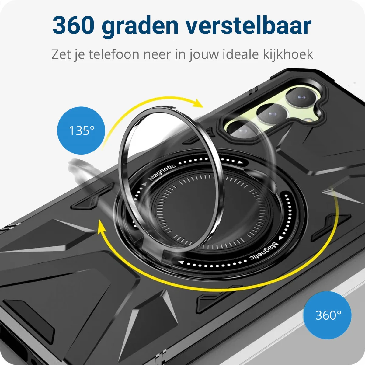 Samsung Galaxy A55 Hoesje MagSafe Magnetische Ring Stand Zwart afbeelding 3