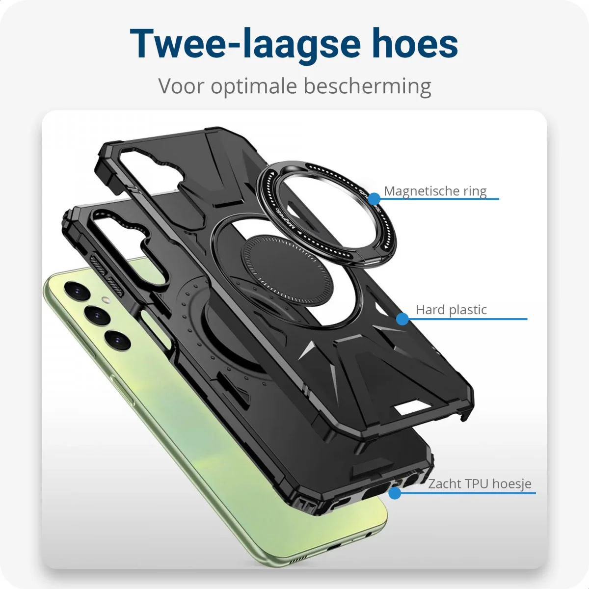 Samsung Galaxy A55 Hoesje MagSafe Magnetische Ring Stand Zwart afbeelding 4