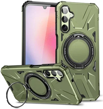 Samsung Galaxy A55 Hoesje MagSafe Magnetische Ring Stand Groen