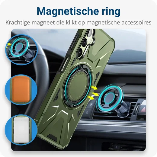 Samsung Galaxy A55 Hoesje MagSafe Magnetische Ring Stand Groen afbeelding 2