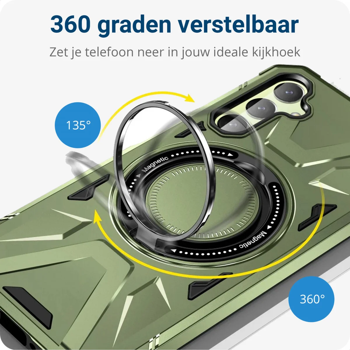 Samsung Galaxy A55 Hoesje MagSafe Magnetische Ring Stand Groen afbeelding 3
