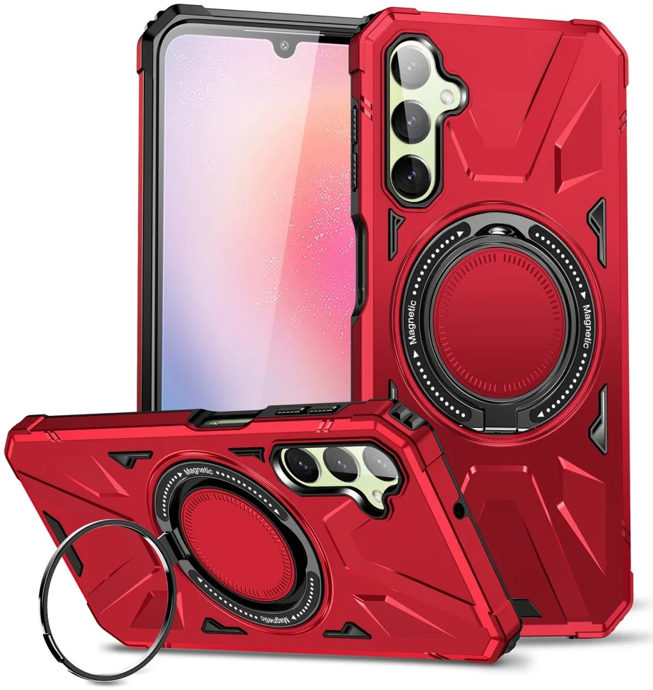 Samsung Galaxy A55 Hoesje MagSafe Magnetische Ring Stand Rood afbeelding 1
