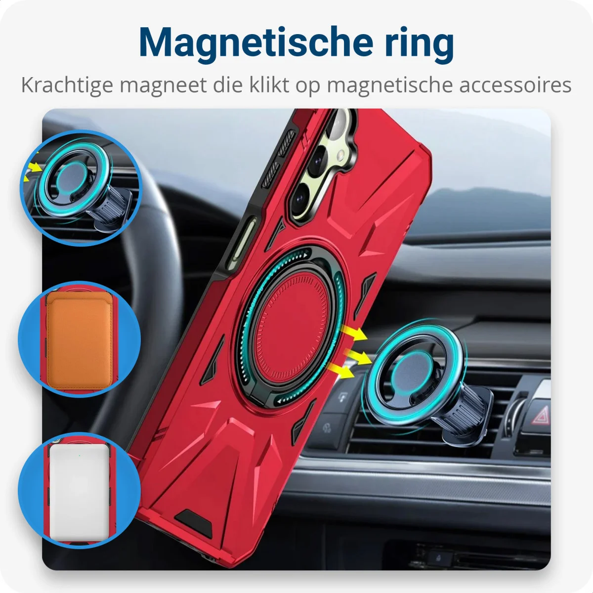 Samsung Galaxy A55 Hoesje MagSafe Magnetische Ring Stand Rood afbeelding 2