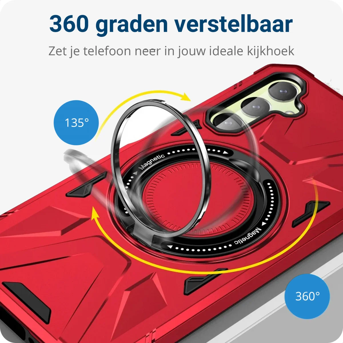 Samsung Galaxy A55 Hoesje MagSafe Magnetische Ring Stand Rood afbeelding 3