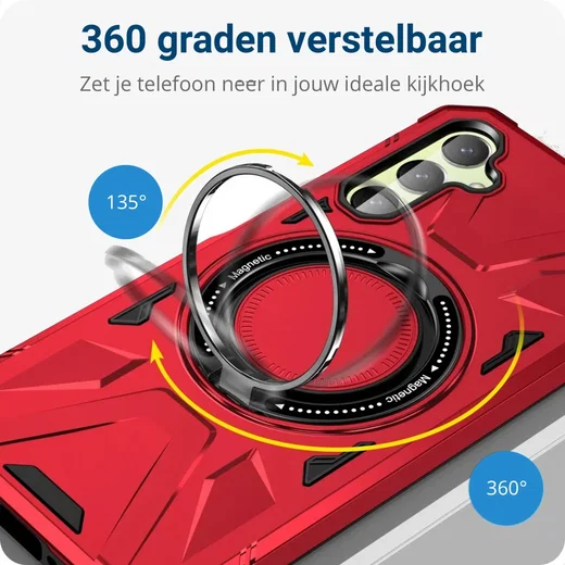 Samsung Galaxy A55 Hoesje MagSafe Magnetische Ring Stand Rood afbeelding 3