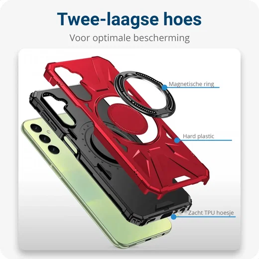 Samsung Galaxy A55 Hoesje MagSafe Magnetische Ring Stand Rood afbeelding 4