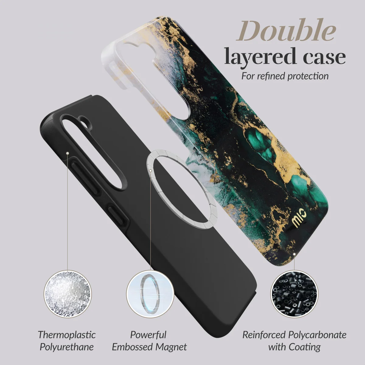 MIO MagSafe Samsung Galaxy A55 Hoesje Hard Shell Back Cover Green Marble afbeelding 4