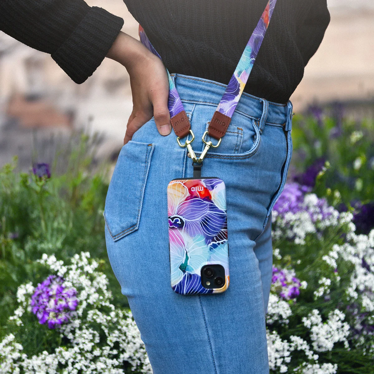 MIO Lanyard Universeel Nylon Telefoonkoord / Telefoonketting Flowers afbeelding 2