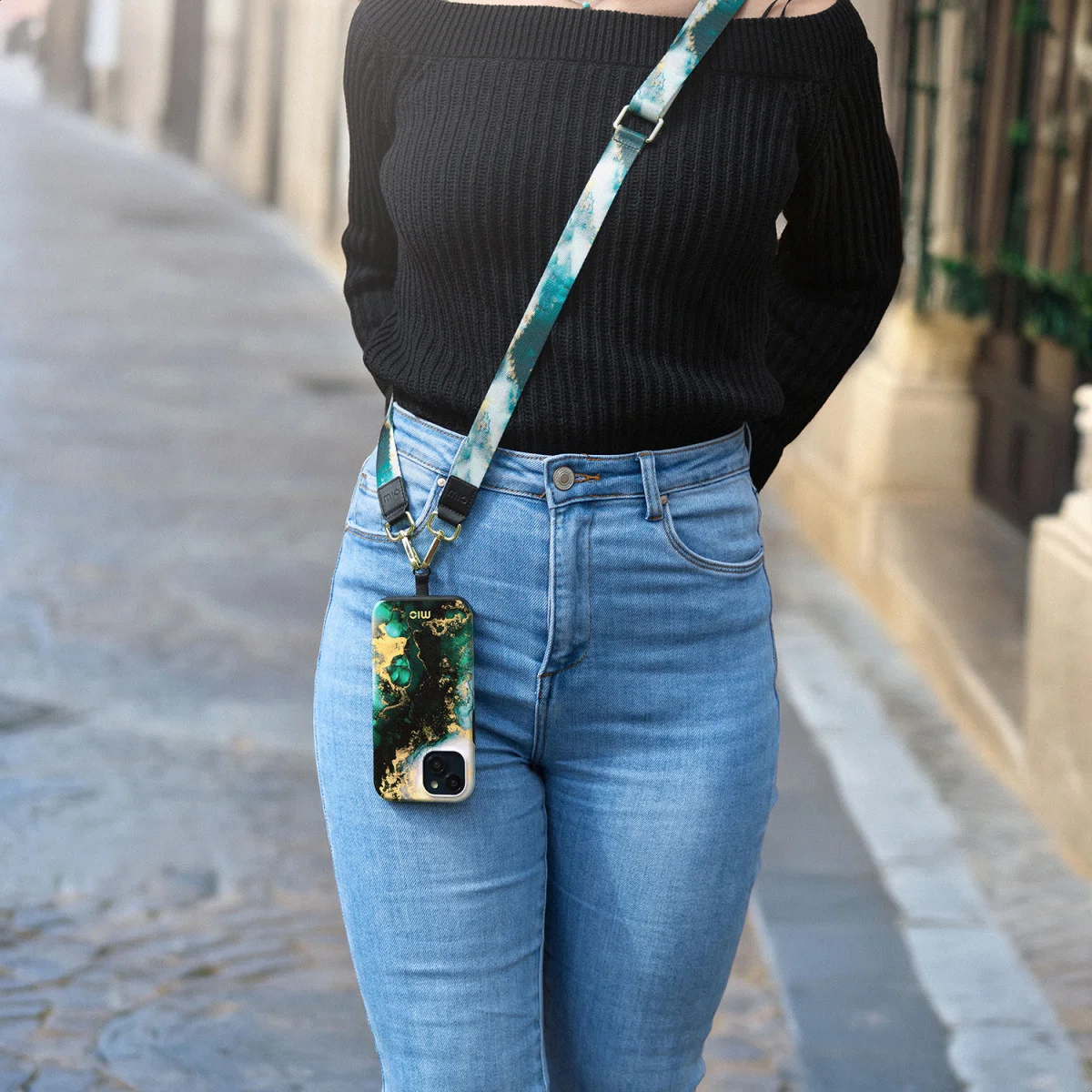 MIO Lanyard Universeel Nylon Telefoonkoord / Telefoonketting Green Marble afbeelding 2