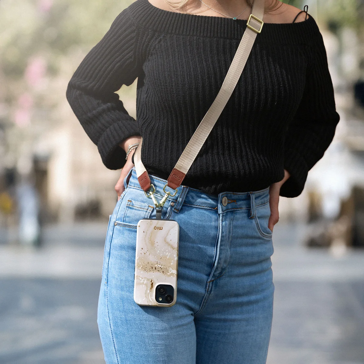 MIO Lanyard Universeel Nylon Telefoonkoord / Telefoonketting Sand afbeelding 2